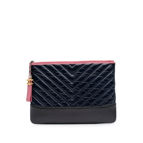 Pre-owned Chanel Medium Chevron Aged Calfskin Gabrielle Cosmetic Clutch Blue