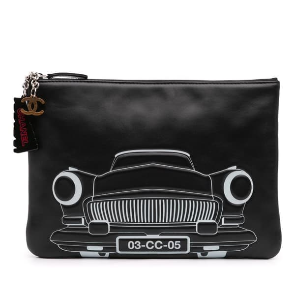 Pre-owned Chanel Medium Printed Lambskin La Habana O Case Clutch Black