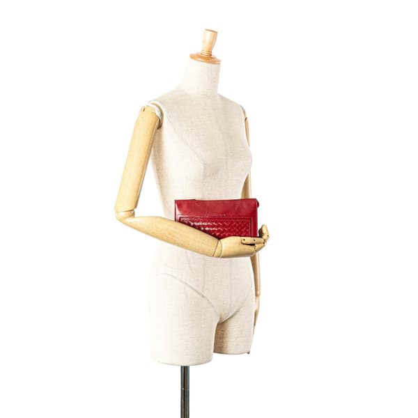 Pre-owned Bottega Veneta Leather Intrecciato Clutch Red