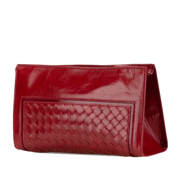 Pre-owned Bottega Veneta Leather Intrecciato Clutch Red