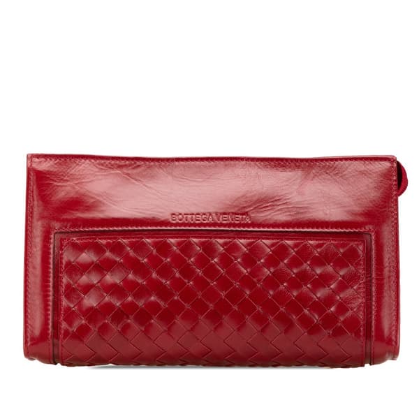 Pre-owned Bottega Veneta Leather Intrecciato Clutch Red