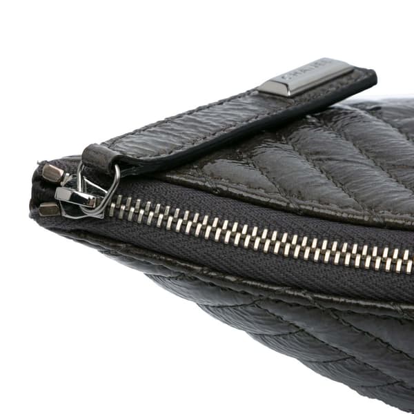 Pre-owned Chanel Large CC Distressed Quilted Patent Chevron Crossing O Case Gray