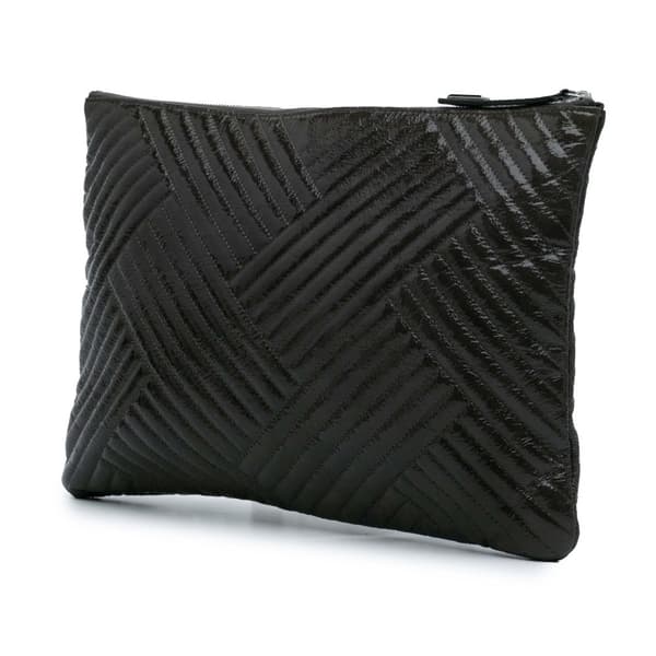 Pre-owned Chanel Large CC Distressed Quilted Patent Chevron Crossing O Case Gray