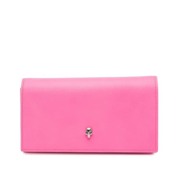 Pre-owned Alexander McQueen Calfskin Skull Flap Clutch Pink