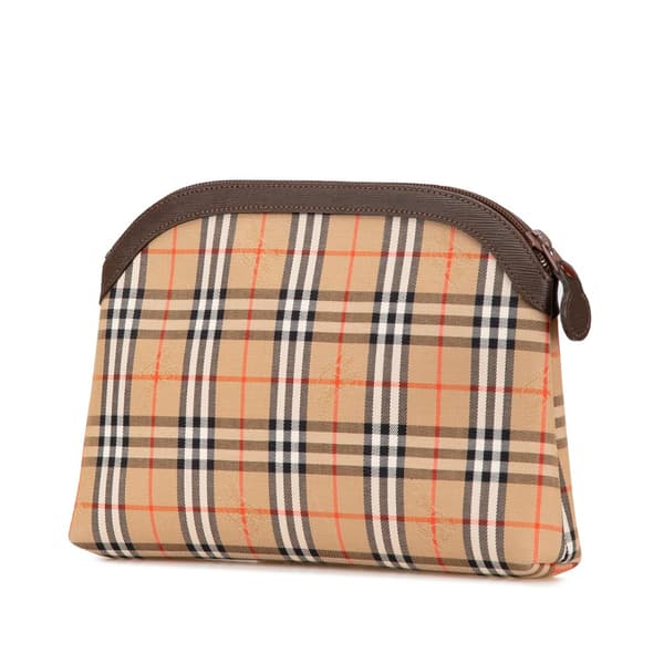 Pre-owned Burberry Haymarket Check Canvas Clutch Brown