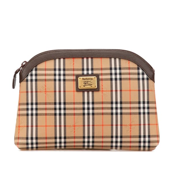 Pre-owned Burberry Haymarket Check Canvas Clutch Brown