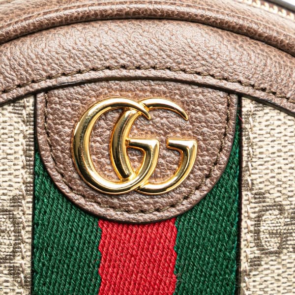Pre-owned Gucci GG Supreme Ophidia Round Clutch Brown
