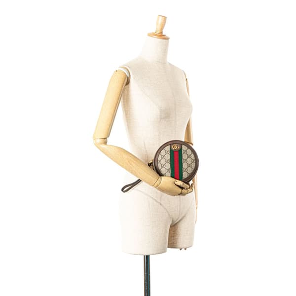 Pre-owned Gucci GG Supreme Ophidia Round Clutch Brown