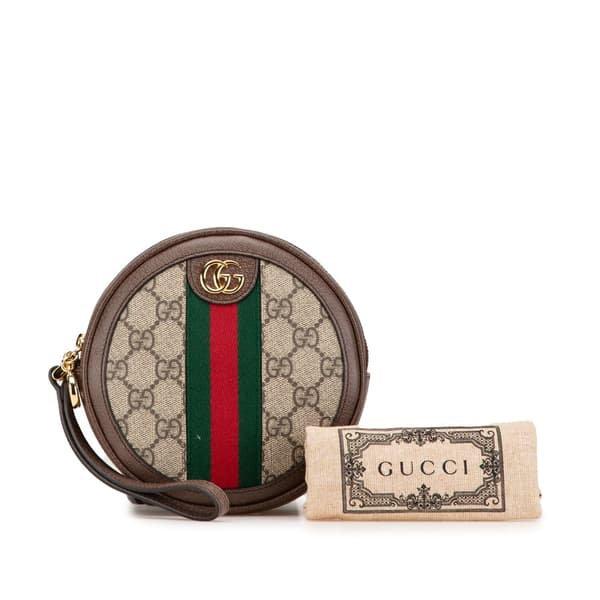 Pre-owned Gucci GG Supreme Ophidia Round Clutch Brown