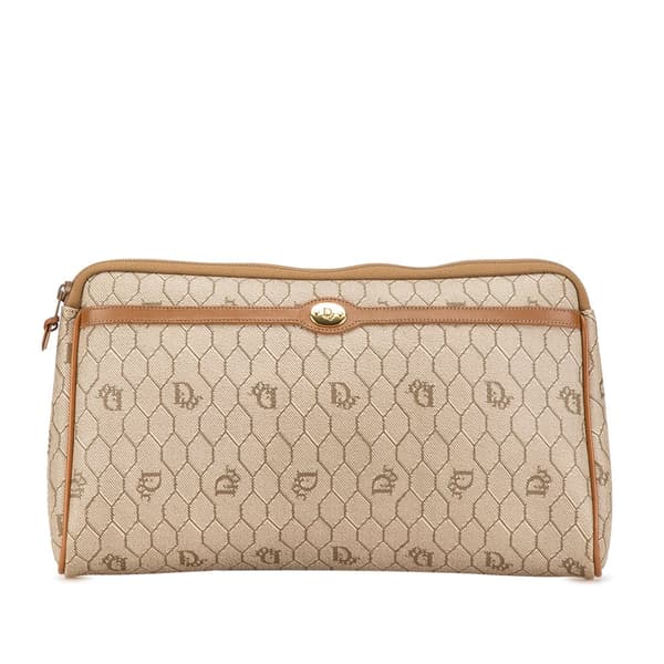 Pre-owned Dior Honeycomb Coated Canvas Clutch Brown