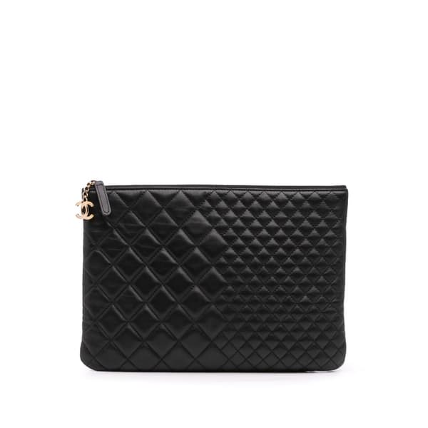 Pre-owned Chanel Medium Bi Quilted Lambskin Cosmetic Case Black