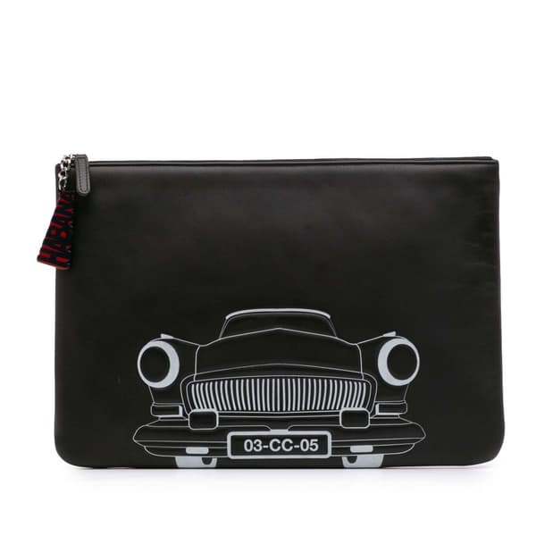 Pre-owned Chanel Large Printed Lambskin La Habana O Case Clutch Black