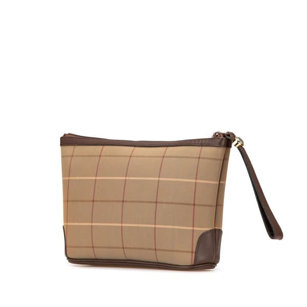 Pre-owned Burberry Vintage Check Canvas Wristlet Clutch Brown