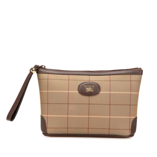 Pre-owned Burberry Vintage Check Canvas Wristlet Clutch Brown