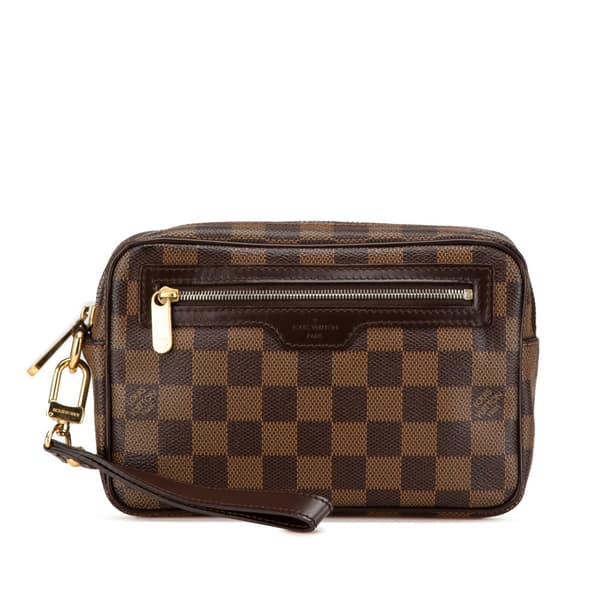 Pre-owned Louis Vuitton Damier Ebene Pochette Billets Macao Brown