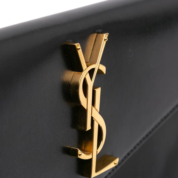 Pre-owned Saint Laurent Smooth Shiny Calfskin Monogram Uptown Pouch Black