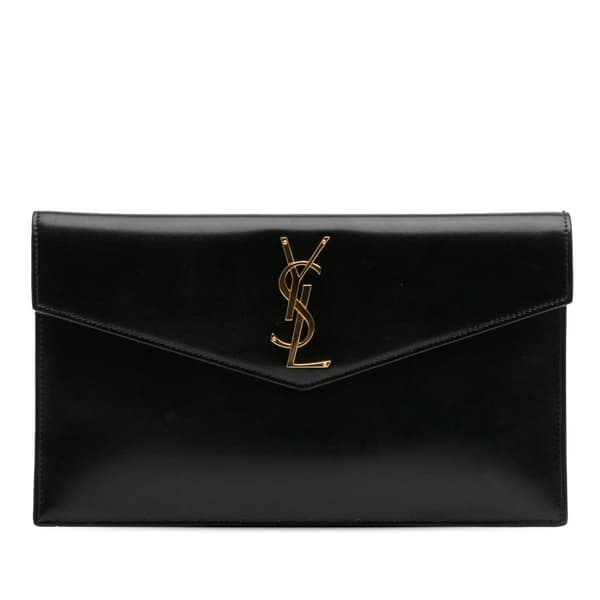 Pre-owned Saint Laurent Smooth Shiny Calfskin Monogram Uptown Pouch Black