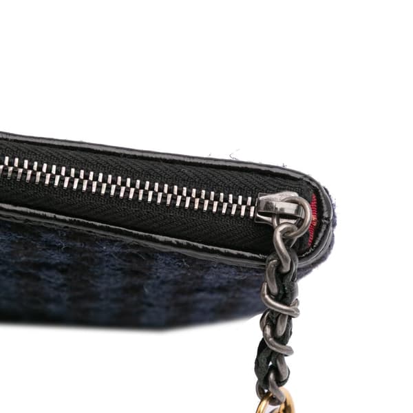 Pre-owned Chanel Quilted Tweed and Calfskin Embroidered Gabrielle Clutch Blue
