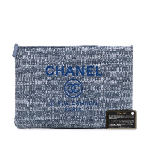 Pre-owned Chanel Large Tweed Deauville O Case Clutch Blue