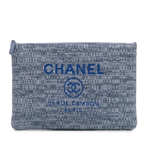 Pre-owned Chanel Large Tweed Deauville O Case Clutch Blue