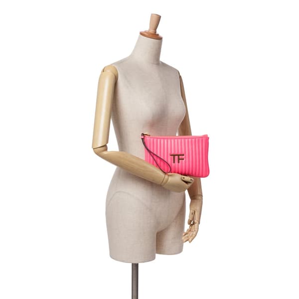 Pre-owned Tom Ford Quilted Calfskin TF Clutch Pink