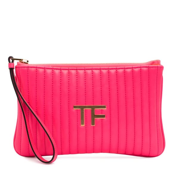 Pre-owned Tom Ford Quilted Calfskin TF Clutch Pink