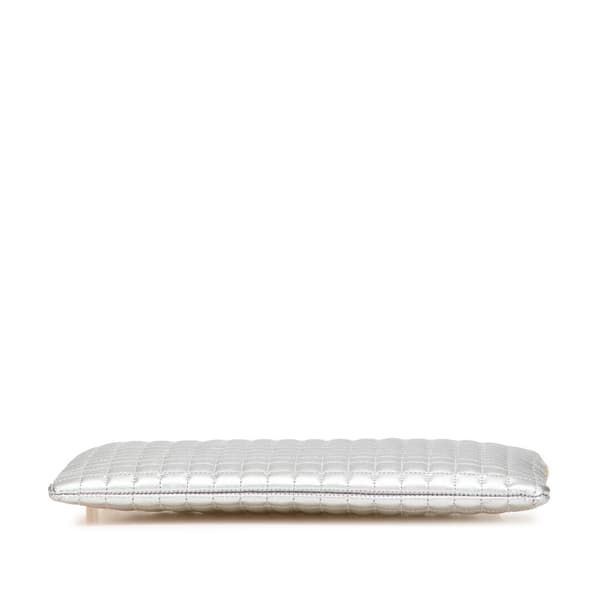 Pre-owned Celine Quilted Metallic Calfskin C Charm Pouch Silver