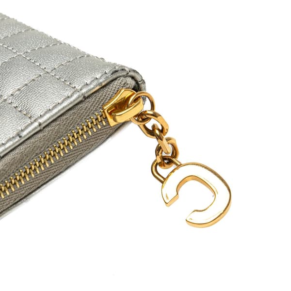 Pre-owned Celine Quilted Metallic Calfskin C Charm Pouch Silver