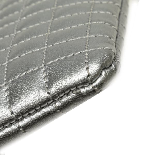 Pre-owned Celine Quilted Metallic Calfskin C Charm Pouch Silver