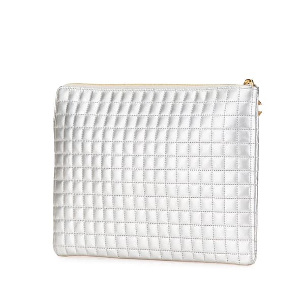 Pre-owned Celine Quilted Metallic Calfskin C Charm Pouch Silver