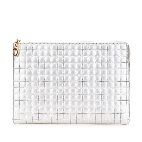 Pre-owned Celine Quilted Metallic Calfskin C Charm Pouch Silver