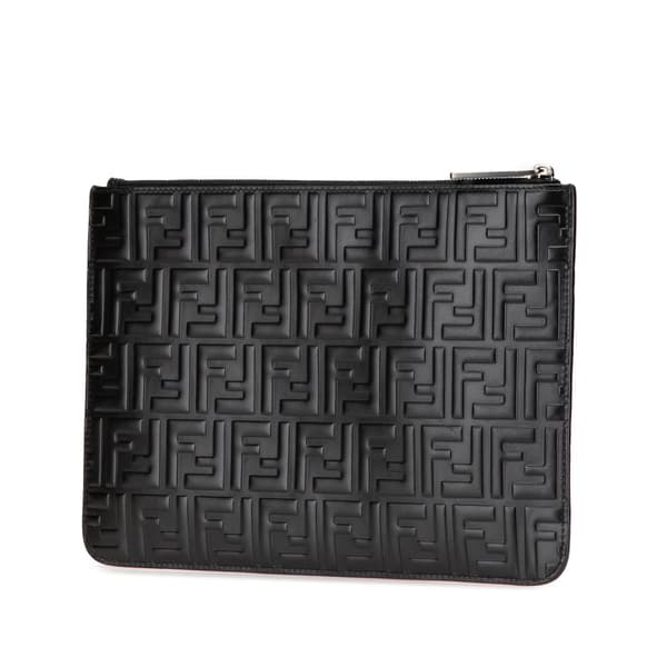 Pre-owned Fendi Zucca Embossed Leather Zip Pouch Black