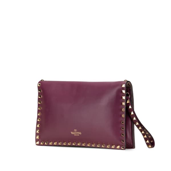 Pre-owned Valentino Nappa Rockstud Wristlet Clutch Purple