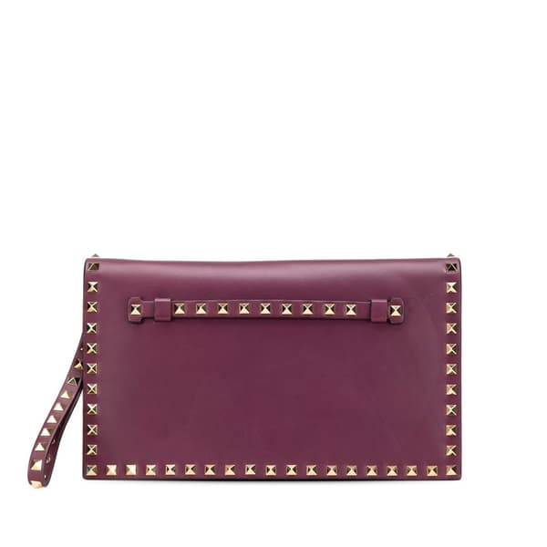 Pre-owned Valentino Nappa Rockstud Wristlet Clutch Purple