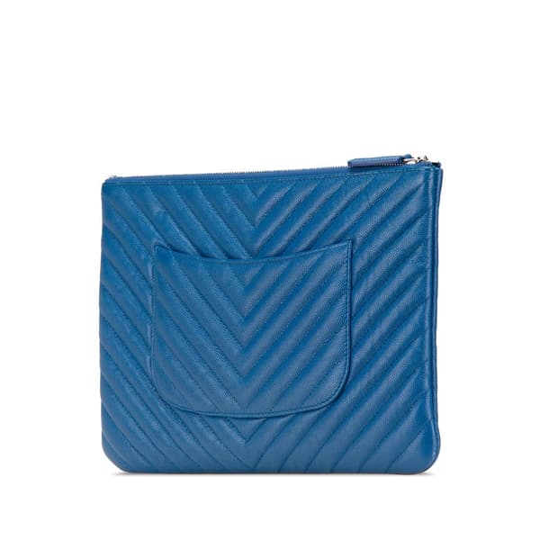 Pre-owned Chanel Medium CC Chevron Caviar O Case Clutch Blue