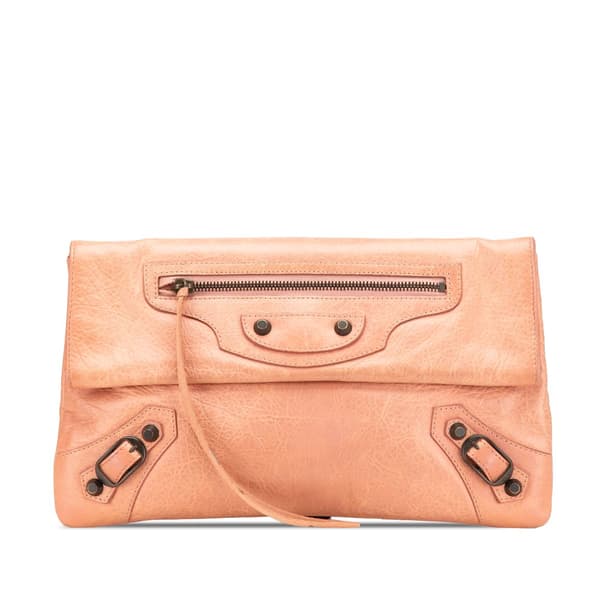 Pre-owned Balenciaga Lambskin Motocross Classic Envelope Clutch Pink