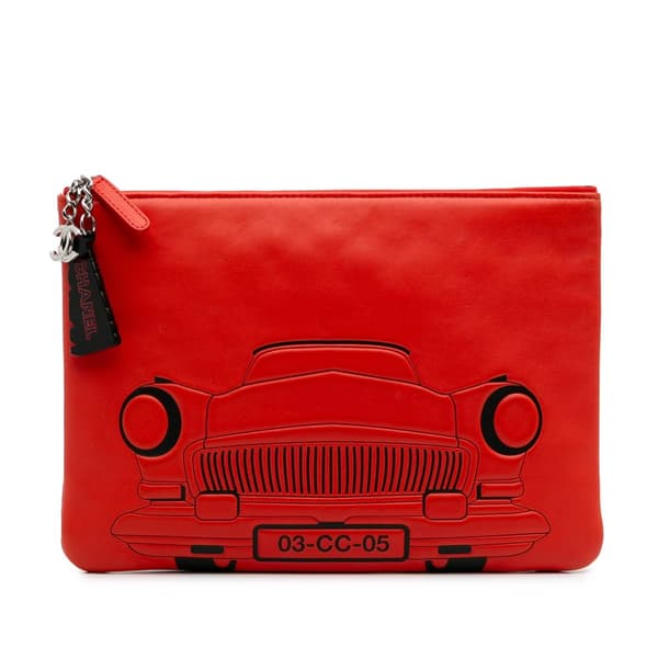 Pre-owned Chanel Medium Printed Lambskin Cuba La Habana O Case Clutch Red