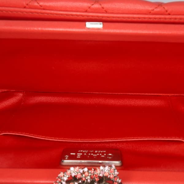 Pre-owned Chanel Quilted Lambskin Crystal Camellia Long Clutch Orange