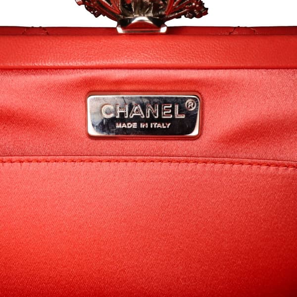 Pre-owned Chanel Quilted Lambskin Crystal Camellia Long Clutch Orange