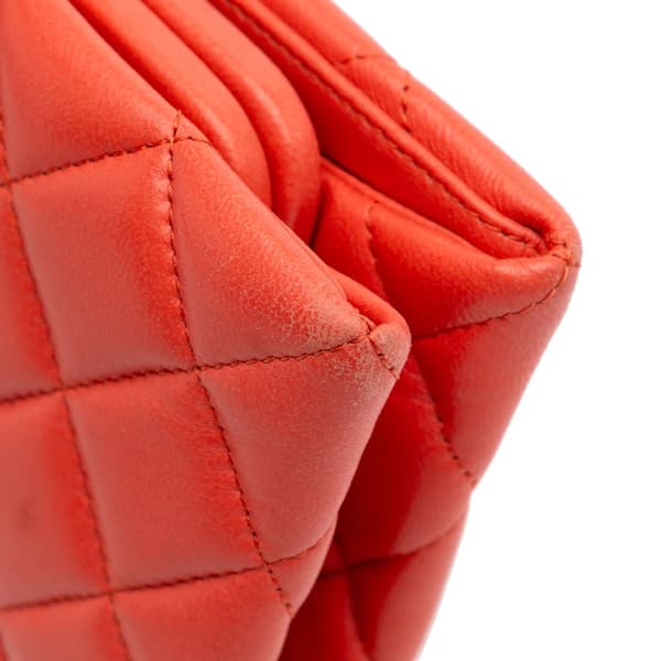 Pre-owned Chanel Quilted Lambskin Crystal Camellia Long Clutch Orange
