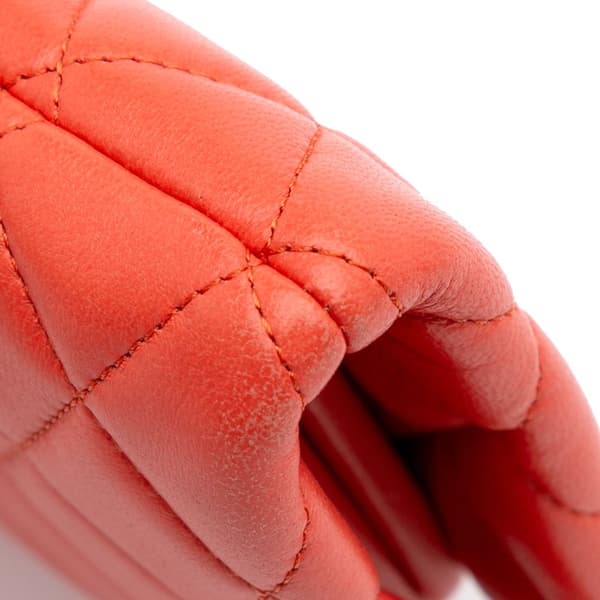 Pre-owned Chanel Quilted Lambskin Crystal Camellia Long Clutch Orange