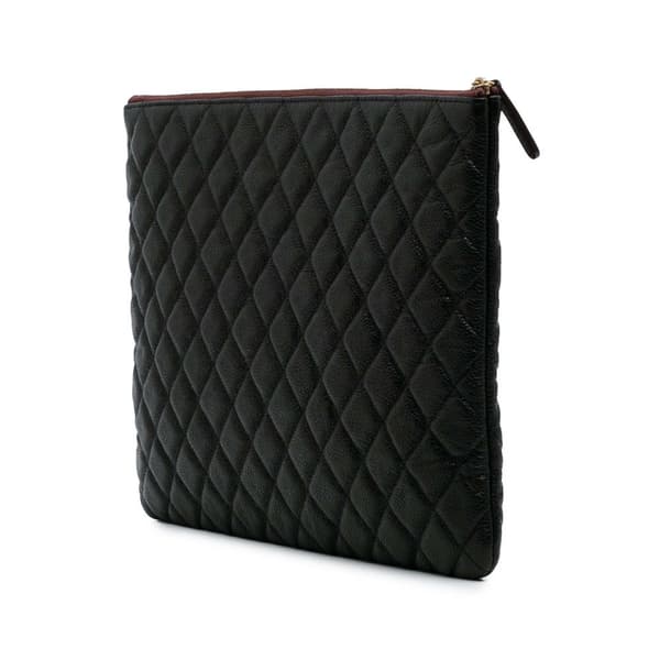 Pre-owned Chanel Large Quilted Caviar O Case Clutch Black