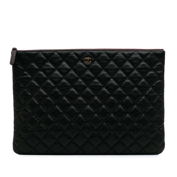 Pre-owned Chanel Large Quilted Caviar O Case Clutch Black