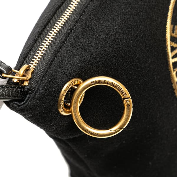 Pre-owned Saint Laurent Wool Embroidered Rive Gauche Pouch Black