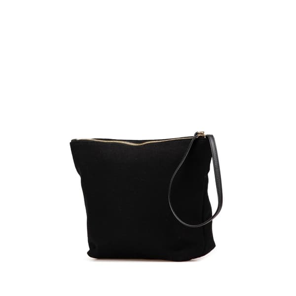 Pre-owned Saint Laurent Wool Embroidered Rive Gauche Pouch Black