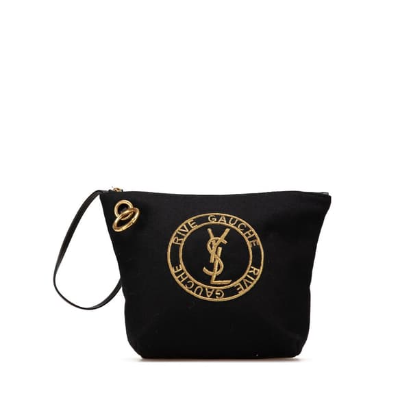 Pre-owned Saint Laurent Wool Embroidered Rive Gauche Pouch Black