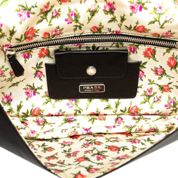 Pre-owned Prada Satin Applique Clutch Black