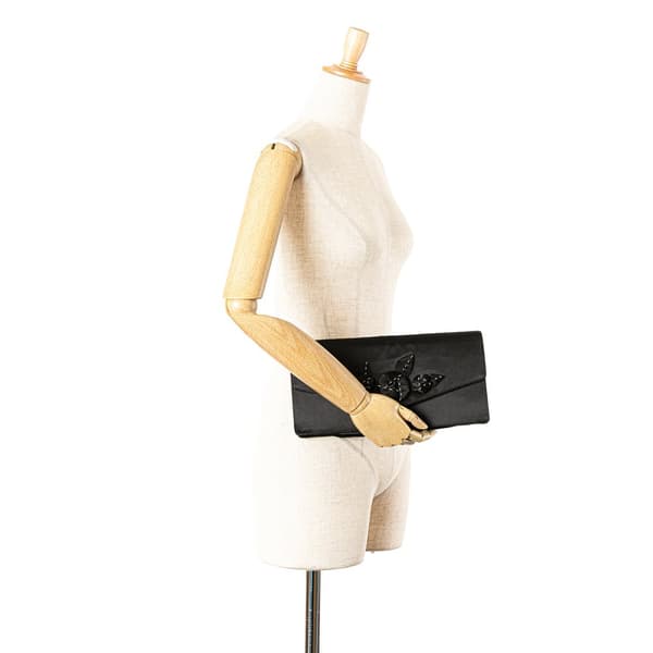 Pre-owned Prada Satin Applique Clutch Black
