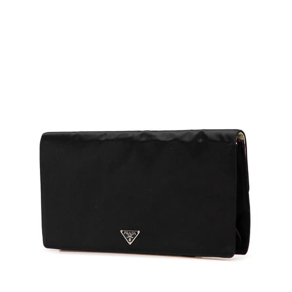 Pre-owned Prada Satin Applique Clutch Black