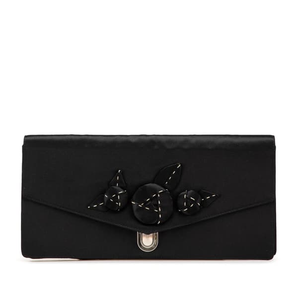 Pre-owned Prada Satin Applique Clutch Black